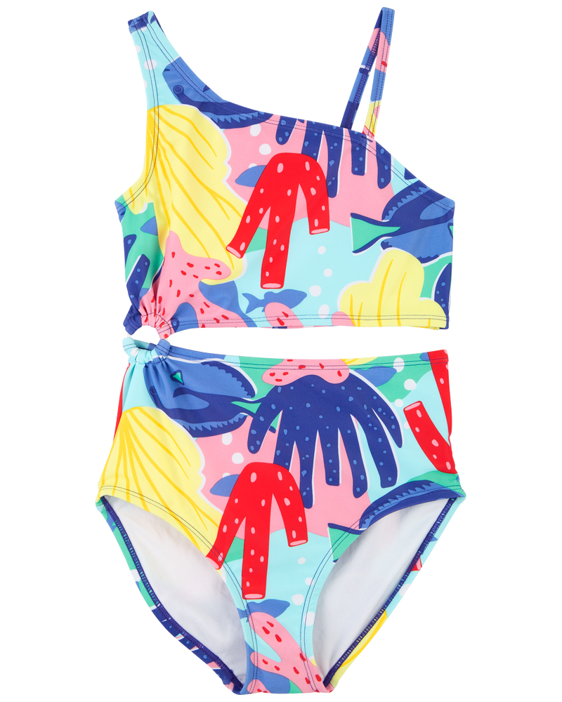 Kid 1-Piece Cut-Out Coral Swimsuit, image 1 of 4 slides
