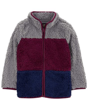 Colorblock Fleece Knit Jacket - Red, 