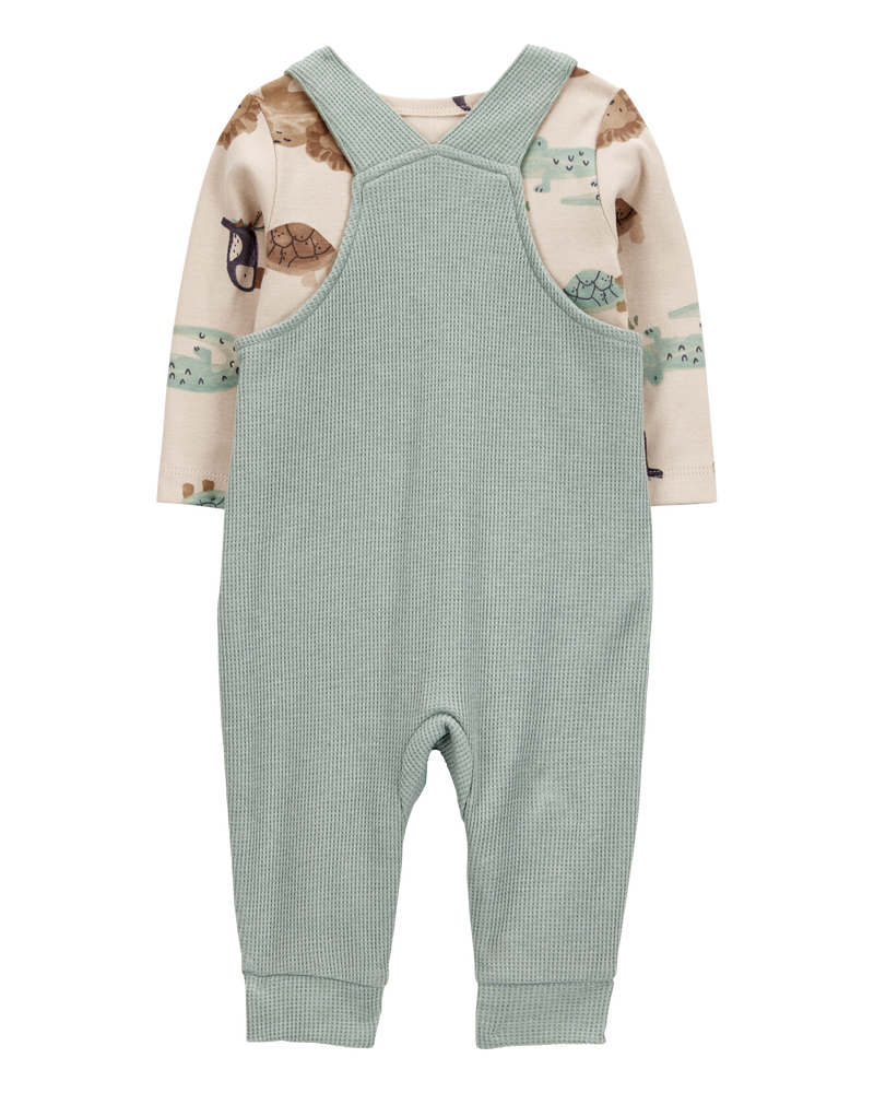 Baby 2-Piece Long-Sleeve Tee & Waffle Knit Coverall Set - Green, image 2 of 6 slides