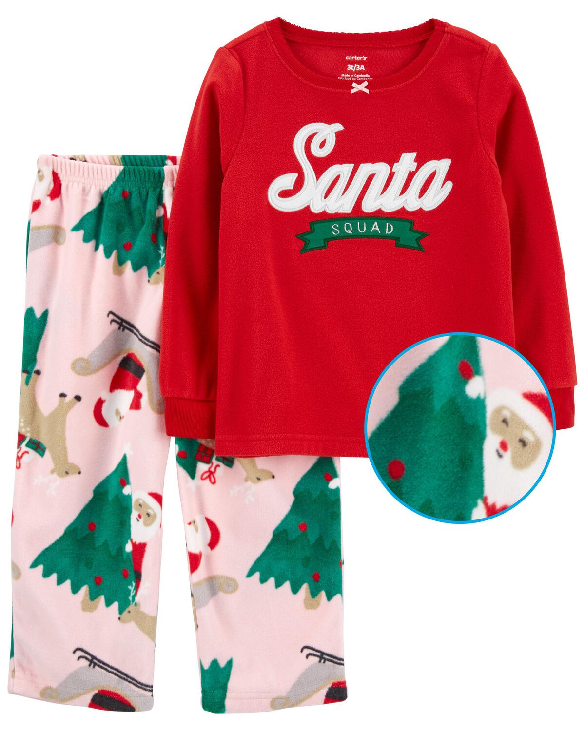 Pink (Tan Santa) Toddler 2Piece Santa Squad Fleece Pajamas