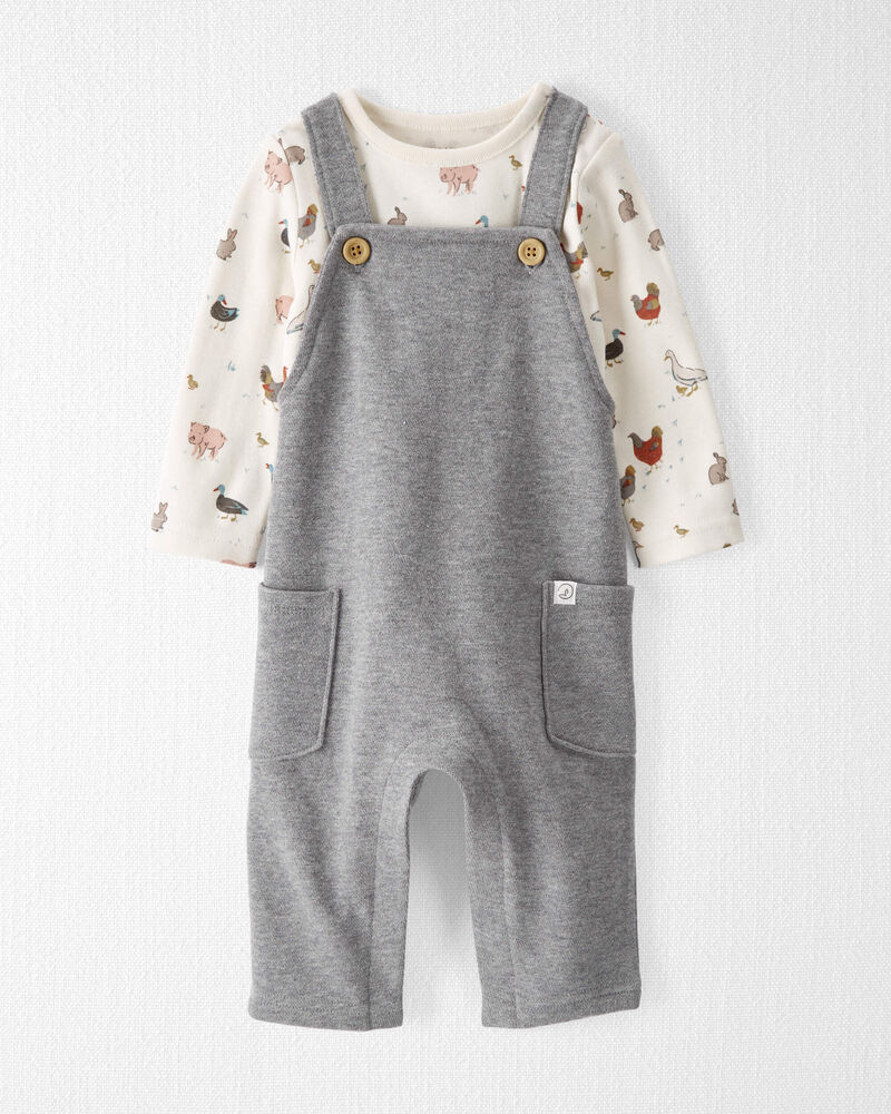 Baby Organic Cotton Overalls Set in Farm Animals , image 1 of 5 slides