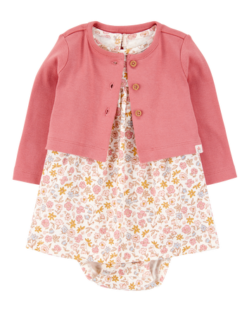 Baby 2-Piece Bodysuit Dress & Cardigan Set, 