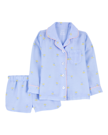 Toddler Bee Print Loose Fit 2-Piece Pajamas - Blue, 