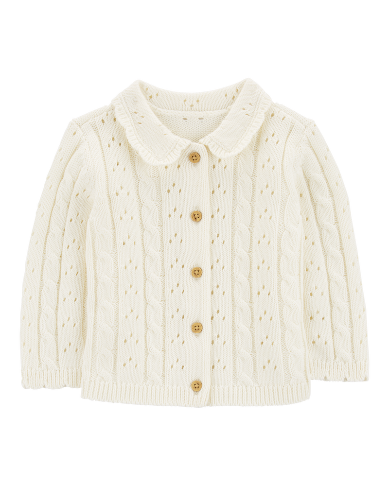 Baby Pointelle Button-Front Sweater Knit Cardigan, image 1 of 4 slides