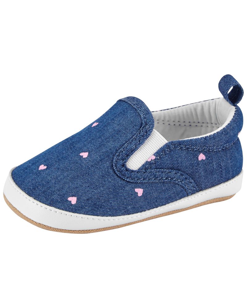 Baby Chambray Heart Slip-On Soft Shoes, image 6 of 7 slides
