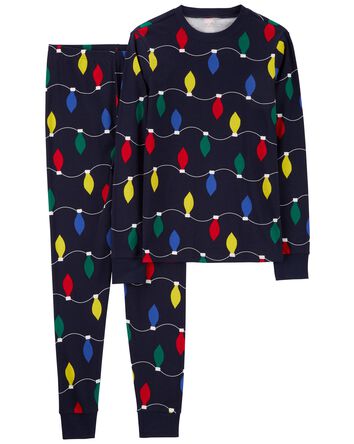 Adult 2-Piece Christmas Lights 100% Snug Fit Cotton Pajamas, 
