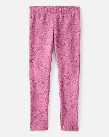 Girls Butterfly Print Cotton Pull-On Stretch Leggings - Pink, 