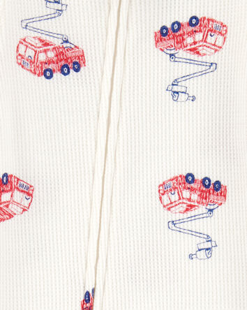 Baby Boy Fire Truck Print Waffle Knit Footie 1-Piece Pajamas, 