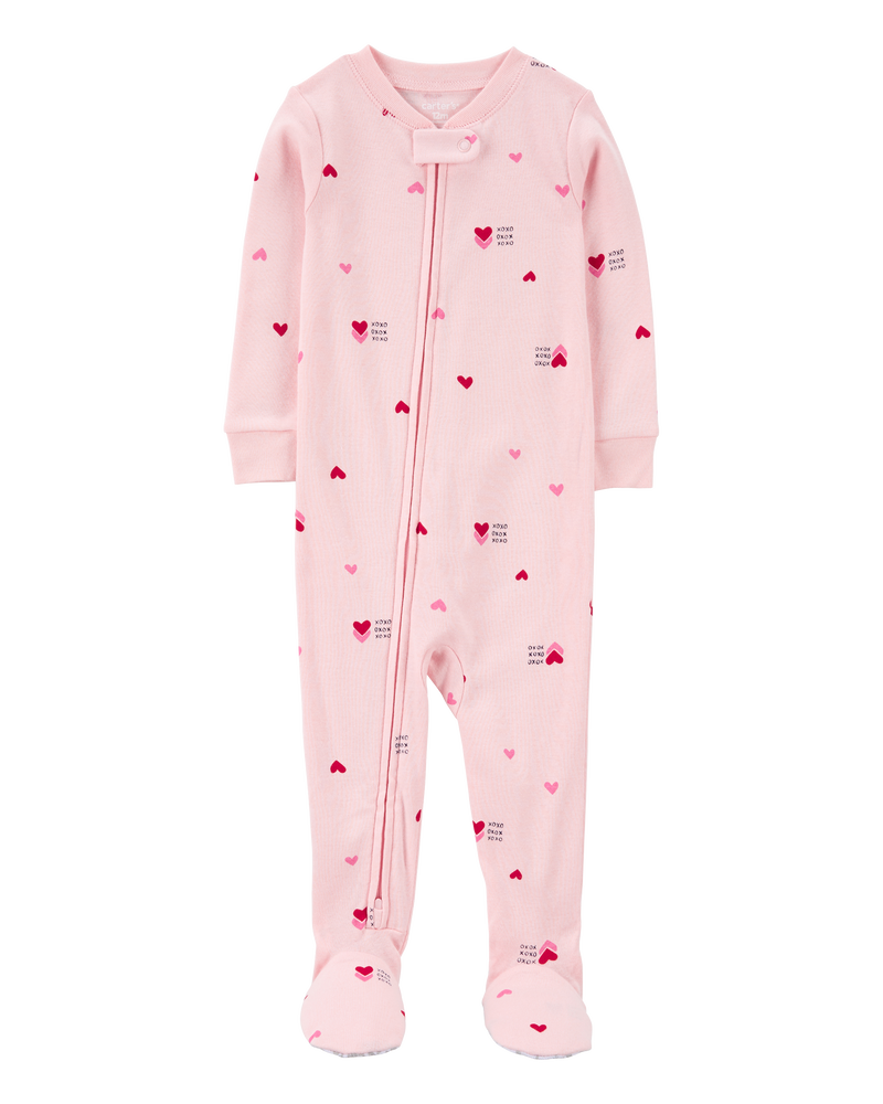 Toddler Heart Print Valentine's Day Cotton 1-Piece Pajamas, image 1 of 3 slides