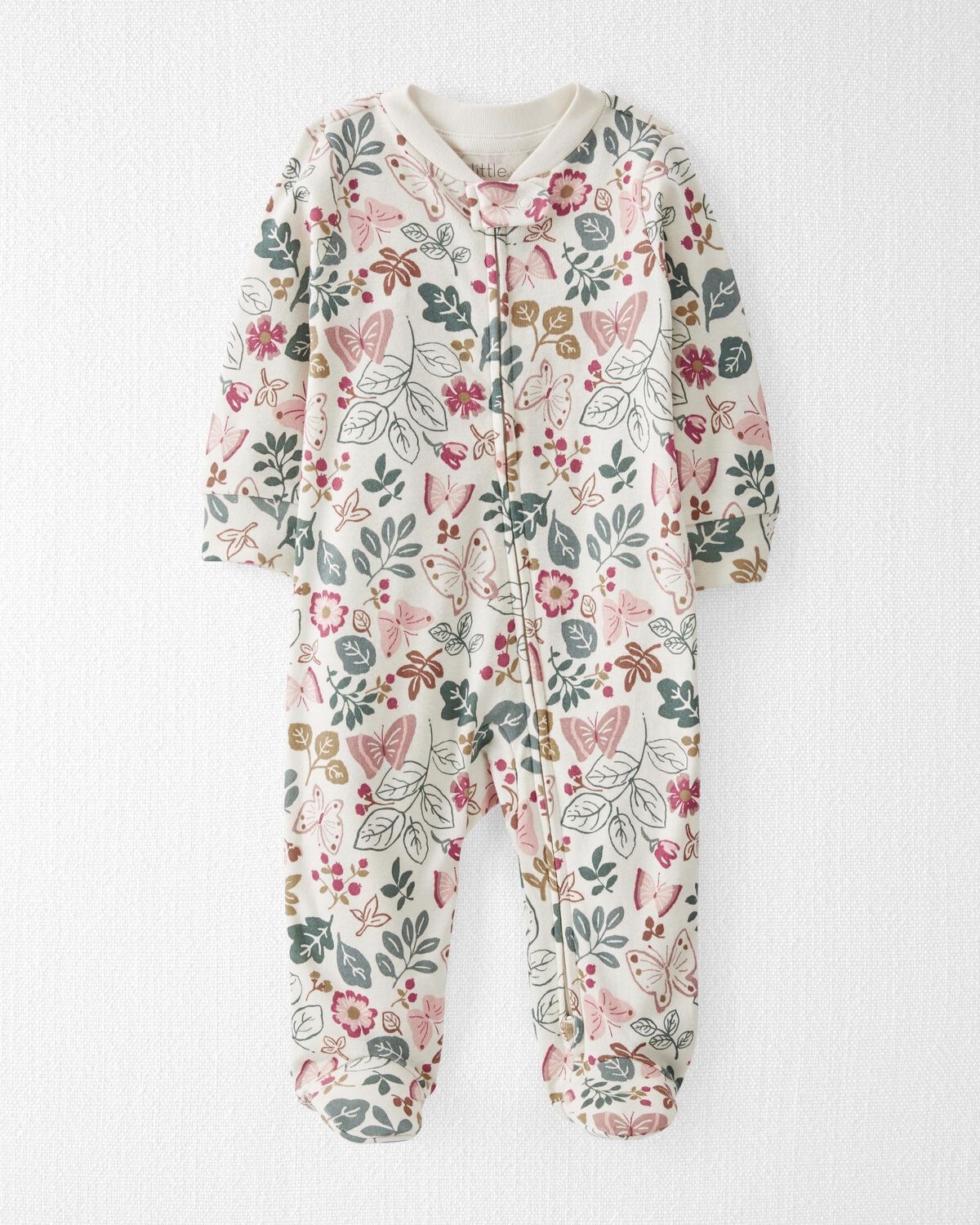 Botanical Butterflies on Sweet Cream Baby Organic Cotton 2Way Zip