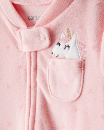 Baby Girl Unicorn Print Loose Fit Long-Sleeve Sleep & Play Pajamas - Pink, 