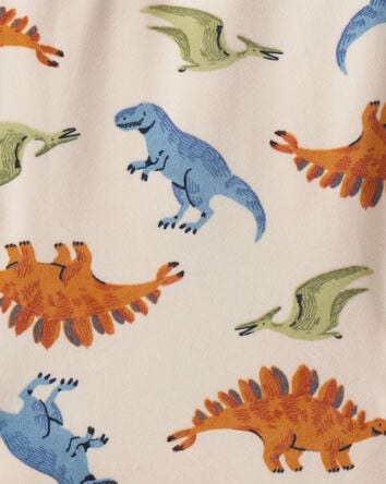 Toddler Boy Dinosaur Print Velour Long-Sleeve Loose Fit 2-Piece Pajamas - Tan, 