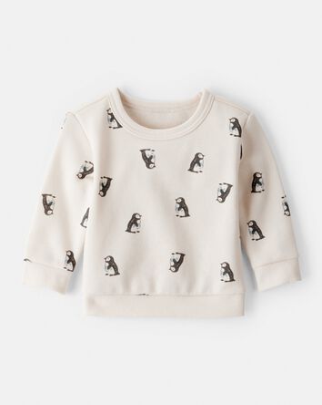 Baby Boy DayDream Fleece Penguin Print Sweatshirt - Cream, 