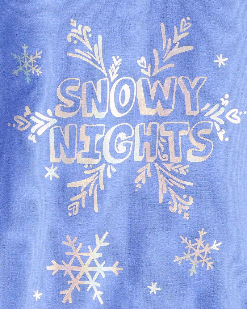Girls Snowflake Print 100% Cotton Long-Sleeve Snug Fit 4-Piece Pajamas - Blue, image 3 of 5 slides