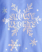 Girls Snowflake Print 100% Cotton Long-Sleeve Snug Fit 4-Piece Pajamas - Blue, image 3 of 5 slides