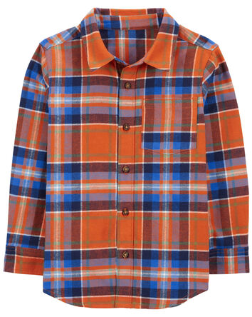 Kid Plaid Flannel Button-Down Shirt, 