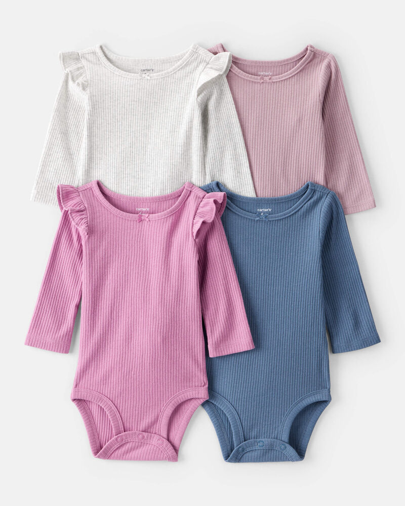 Baby Girl 4-Pack Long-Sleeve Multipack Bodysuits - Blue/Pink, image 1 of 6 slides