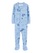 Baby Boy Safari Print Snug Fit Cotton Footie 1-Piece Pajamas - Blue, image 1 of 4 slides