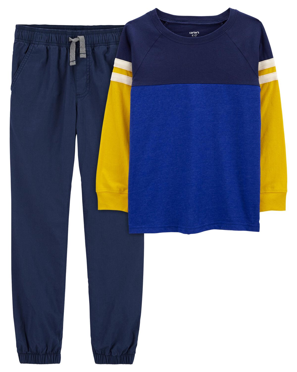 Blue Kid 2 Piece Snow Yarn Jersey Tee Pull On Poplin Pants Oshkosh 2-piece-poplin-popover-shirt-set-for-baby-old-navy-baby-boy