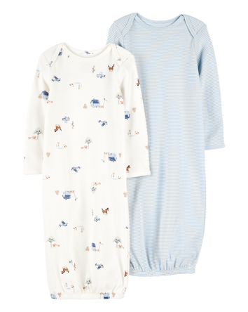 Baby 2-Pack Sleeper Gowns - Blue/White, 
