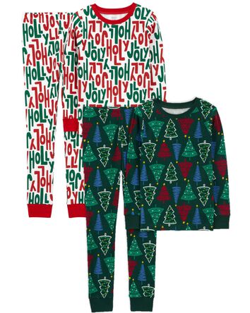 Kid 4-Piece Christmas 100% Snug Fit Cotton Pajamas, 