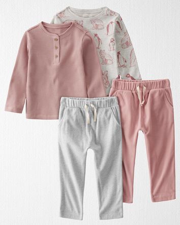 Toddler 4-Pack Bodysuits and Fleece Pants Made with Organic Cotton and Recycled Materials, 