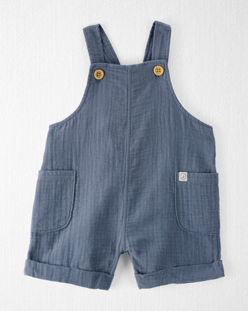 Organic Cotton Gauze Shortalls in Blue, 