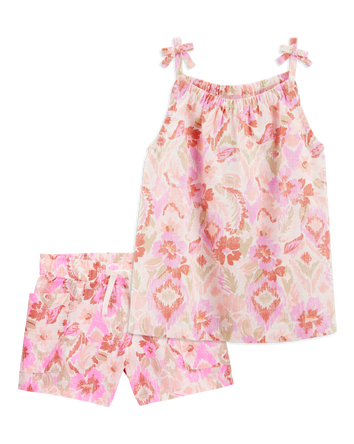 Baby 2-Piece Floral Print Tank & Drawstring Shorts Set - Pink
, 