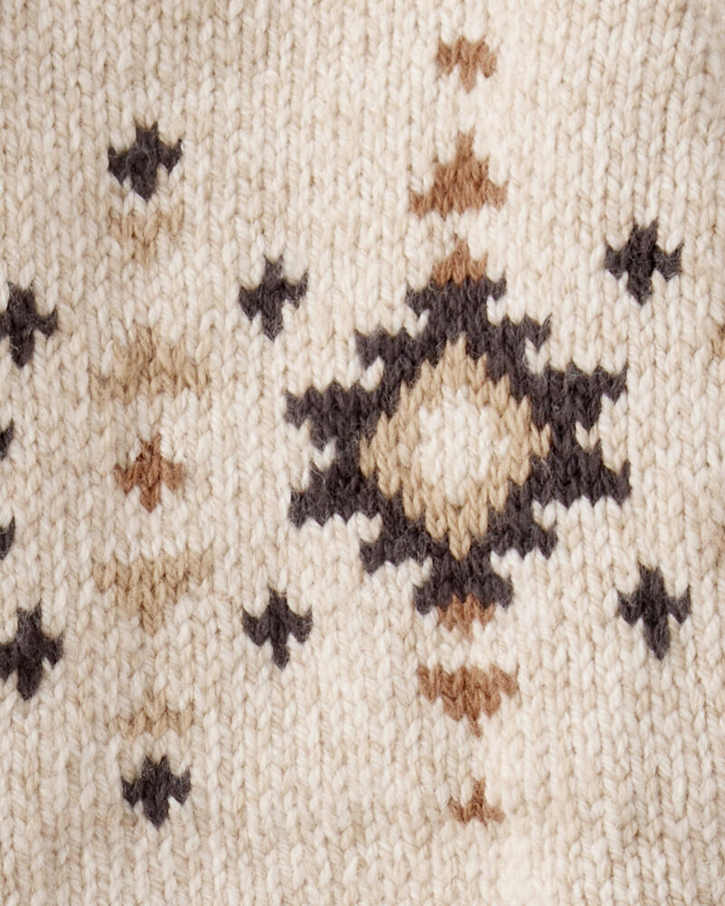 Baby Boy Aztec Zip-Up Sweater - Ivory, image 2 of 3 slides