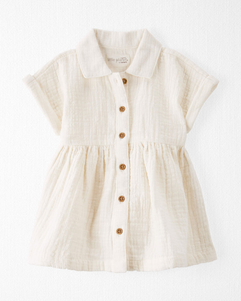 Baby Organic Cotton Button-Front Dress in Cream, image 1 of 6 slides