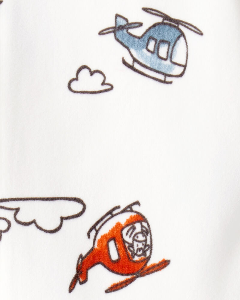 Baby Boy Helicopter Print Loose Fit Long-Sleeve 2-Way Zip 1-Piece Pajamas - White, image 3 of 4 slides