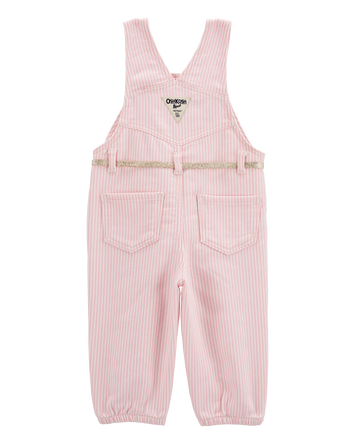 Baby Knit Denim Hickory Stripe Overalls - Pink, 