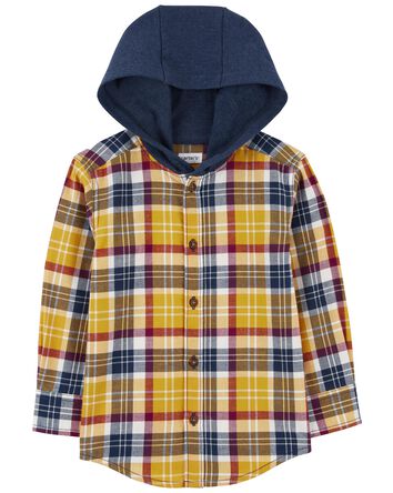 Toddler Hooded Flannel Button-Front Shirt, 