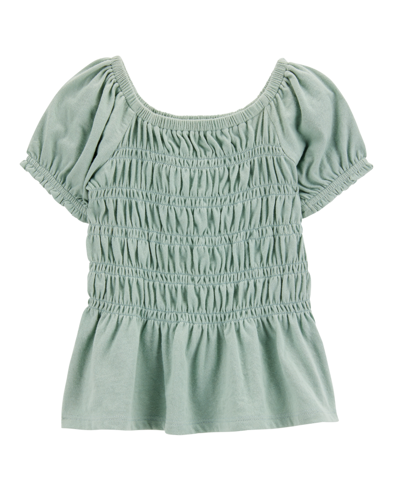 Toddler Short-Sleeve Smocked Top - Green, image 1 of 3 slides