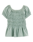 Toddler Short-Sleeve Smocked Top - Green, image 1 of 3 slides