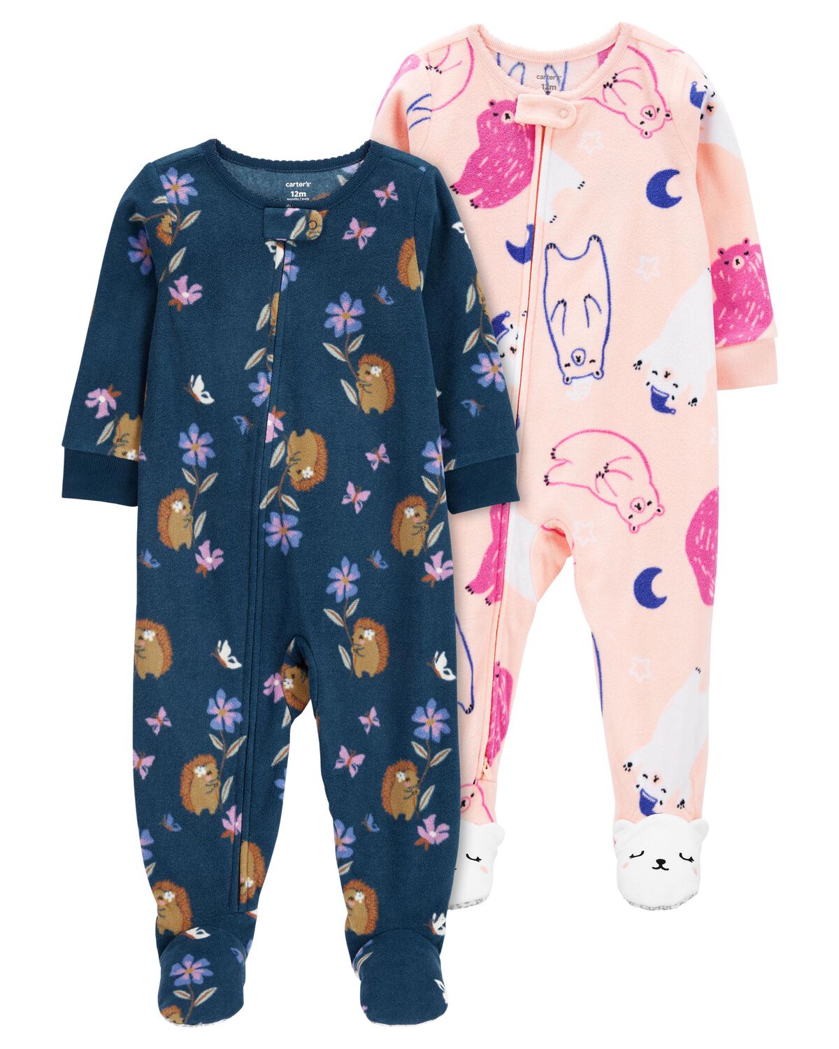Multi Baby 2Pack 1Piece Fleece Footie Pajamas