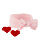 Baby Girl 3-Piece Valentine's Day Headwrap & Heart Clips Set - Pink, image 1 of 2 slides