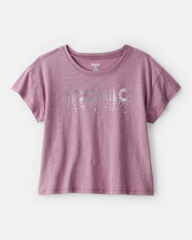 Girls Iconic Cotton Short-Sleeve Graphic Tee - Purple, image 1 of 4 slides