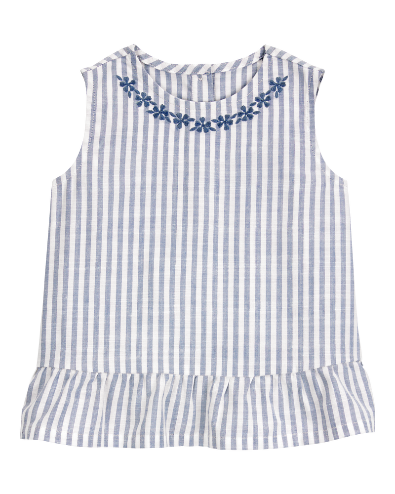 Toddler Striped Linen Look-Alike Fashion Tank - Blue/White, image 1 of 3 slides