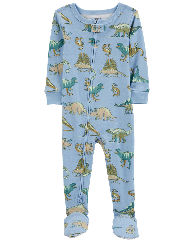 Toddler 1-Piece Dinosaur 100% Snug Fit Cotton Footie Pajamas, image 1 of 4 slides