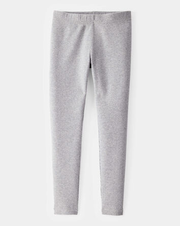 Kid Solid Cotton Ribbed Stretch Leggings - Grey, 