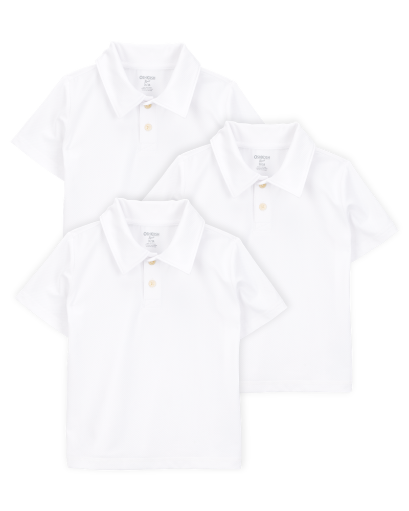 Toddler 3-Pack Active Uniform Polo Shirts in Moisture Wicking BeCool™ Fabric - White, image 1 of 3 slides