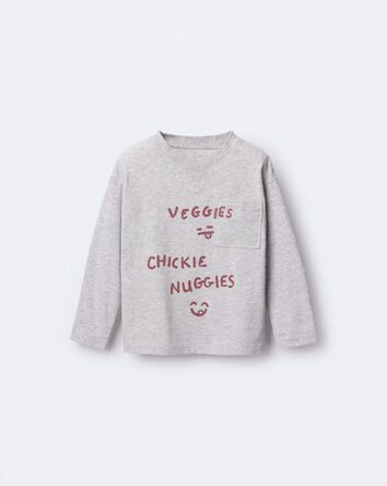 Toddler 'Chicken Nuggies' Long-Sleeve Pocket Graphic Tee - Heather Grey, 