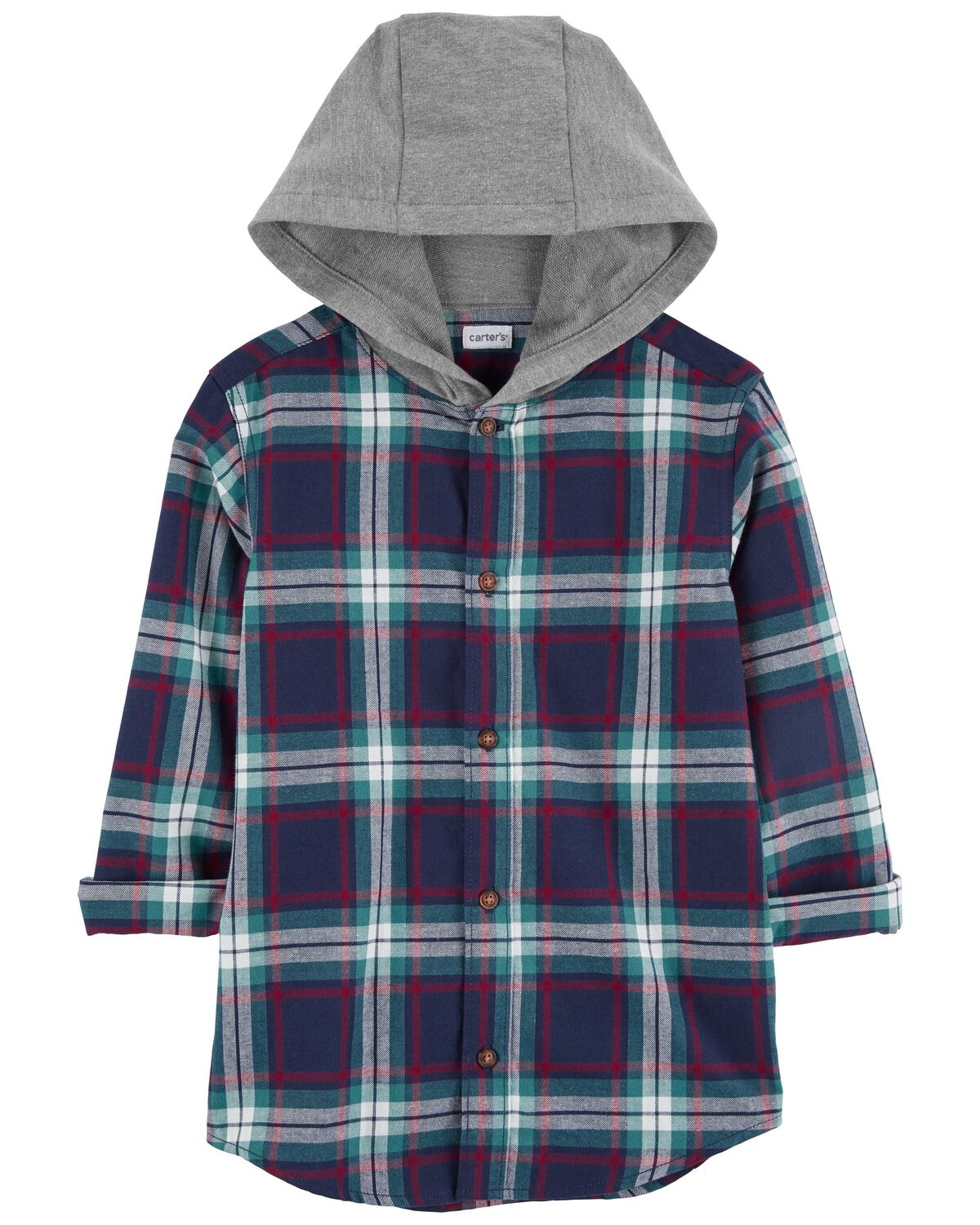 Navy Kid Hooded Flannel Button-Front Shirt | carters.com