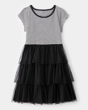 Kid Halloween Striped Tiered Tulle Dress - Black, 
