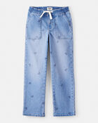 Girls Butterfly Print Denim Pull-On Jeans - Blue, image 1 of 4 slides
