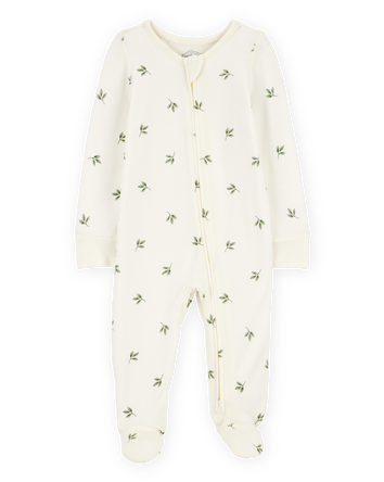Baby Leaf Print 2-Way Zip PurelySoft Sleep & Play Pajamas - Ivory, 
