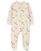 Baby Truck Print 2-Way Zip Cotton Sleep & Play Pajamas, image 1 of 5 slides