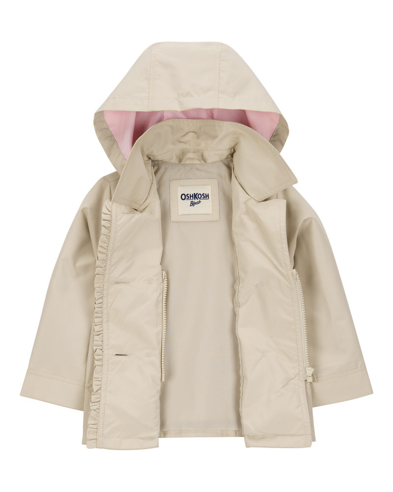 Toddler Ruffle Trench Coat - Khaki, image 3 of 5 slides