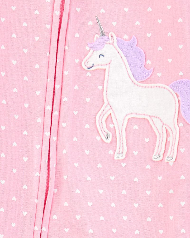 Toddler Unicorn Snug Fit Cotton Footie 1-Piece Pajamas - Pink, image 2 of 4 slides
